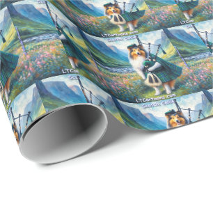 Schottische Collie-Serenade – Dudelsack und Tartan Geschenkpapier
