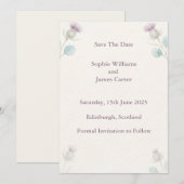 Schottische Distel-Aquarell-Hochzeit Save The Date (Vorne/Hinten)