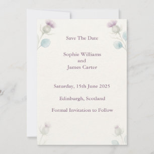 Schottische Distel-Aquarell-Hochzeitseinladungskar Save The Date