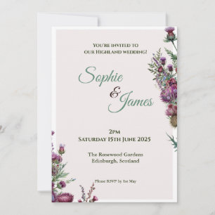 Schottische Distel-Blumen-Hochzeit im Highland-Sti Einladung