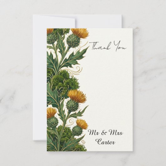 Schottische Distel Botanische Hochzeit Dankeskarte (Vorderseite)