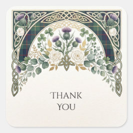 Schottische Distel Dankeschön Hochzeitsaufkleber Quadratischer Aufkleber