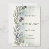 Schottische Distel-Heide-Wildblume - Hochzeitseinl Save The Date (Vorderseite)