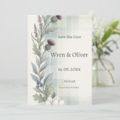Schottische Distel-Heide-Wildblume - Hochzeitseinl Save The Date (Stehend Vorderseite)