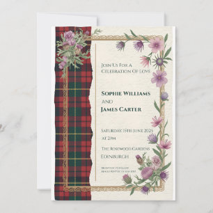 Schottische Distel-Keltische-Tartan-Hochzeitseinla Einladung