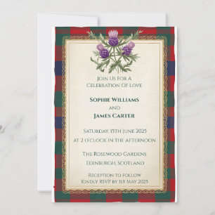 Schottische Distel-Keltische-Tartan-Hochzeitseinla Einladung