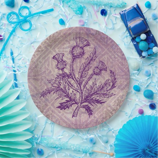 Schottische Distel-lila keltischer Knoten Pappteller (Party)