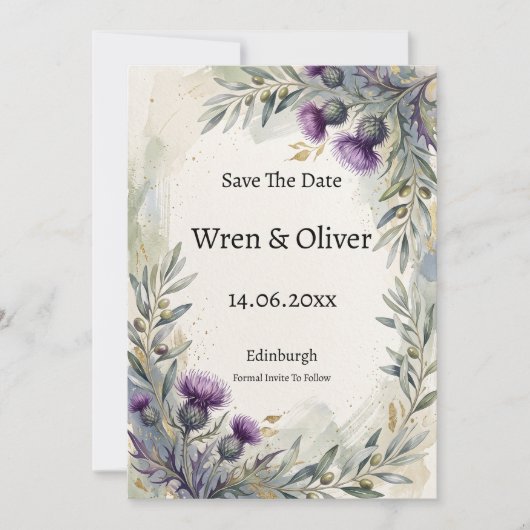 Schottische Distel Olive Botanisch Save The Date (Vorderseite)