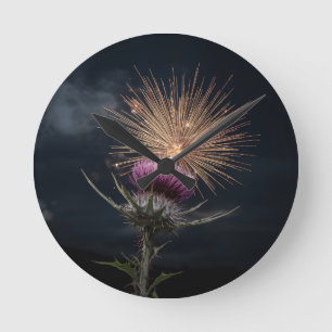 Schottische Distel-Rundwanduhr Dramatische Dunke Runde Wanduhr