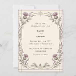Schottische Distel-Tartan-Hochzeitseinladung Einladung
