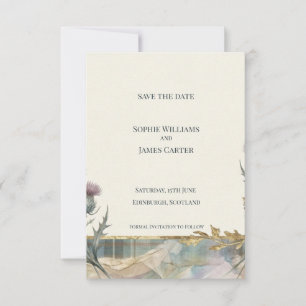 Schottische Distel-Tartan-Hochzeitseinladungskarte Save The Date