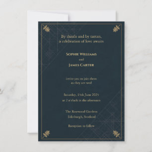 Schottische Distel-Tartan-Navy-Gold-Hochzeitseinla Einladung