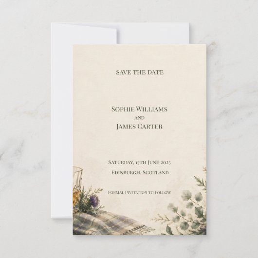 Schottische Distel-Wildblumen-Hochzeit - Save The  Date (Vorderseite)