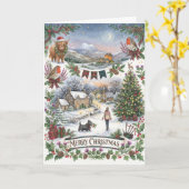 Schottische Dorf-Weihnachtskarte Karte (Gelbe Blume)