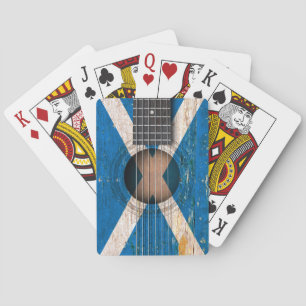 Schottische Flagge auf alter Akustikgitarre Spielkarten