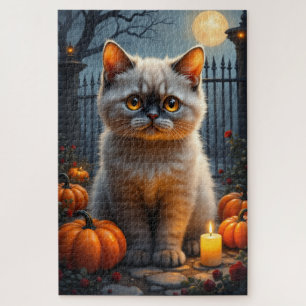 Schottische Fold-Gotik-Halloween-Porträtkunst Puzzle