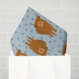 Schottische Highland Cattle on Blue Polka Dots Seidenpapier