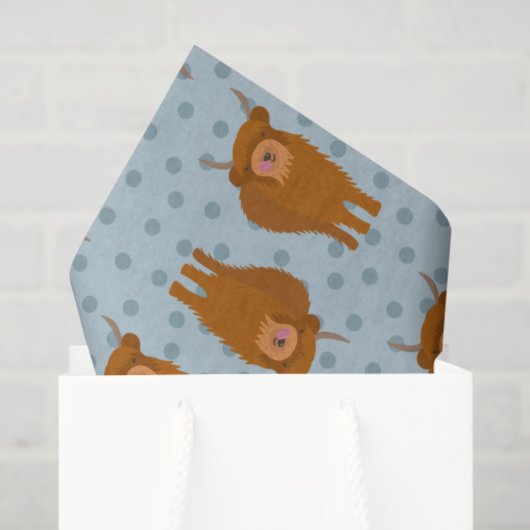 Schottische Highland Cattle on Blue Polka Dots Seidenpapier (Geschenktüte)