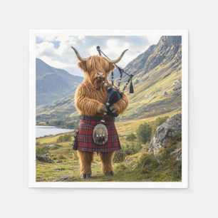 Schottische Highland-Kuh, die Dudelsack spielt Serviette