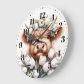 Schottische Highland-Kuh mit weißen Tulpen Wanduhr (Winkel)