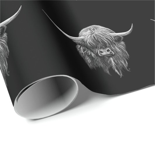 Schottische Hochland-Kuh in Schwarzweiss Geschenkpapier (Rolleneckpunkt)