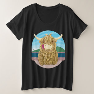 Schottische Hochlandkuh am Strand Große Größe T-Shirt