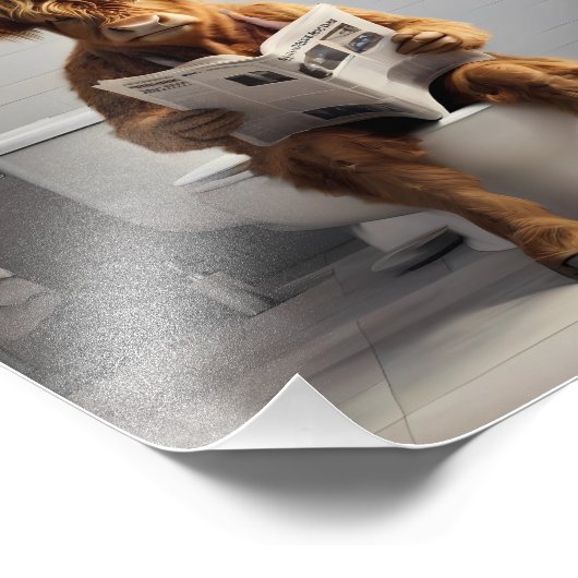 Schottische Hochlandkuh auf der Toilette Funny Fotodruck (Ecke)