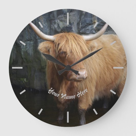 Schottische Hochlandkuh Große Wanduhr (Vorderseite)