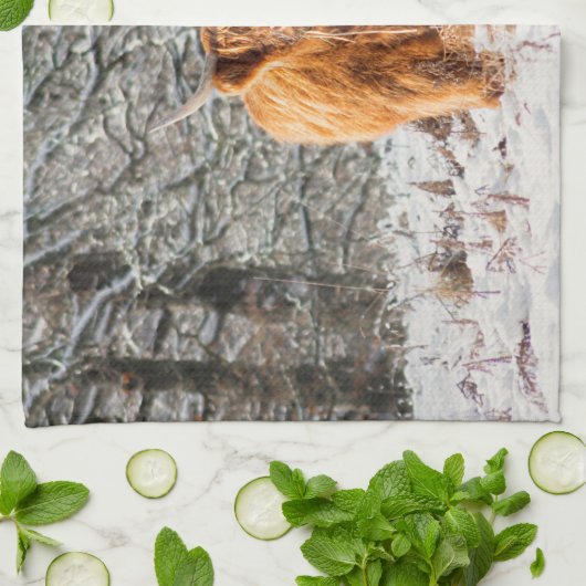 Schottische Hochlandkuh im Schnee Geschirrtuch (Gefaltet)