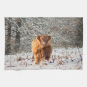 Schottische Hochlandkuh im Schnee Geschirrtuch (Horizontal)