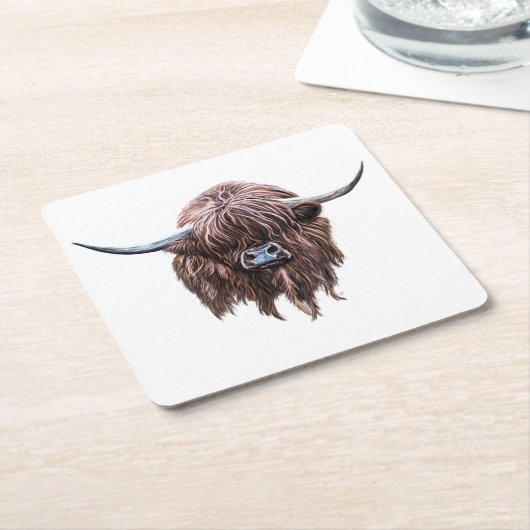 Schottische Hochlandkuh in Farbe Rechteckiger Pappuntersetzer (angewinkelt)