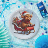 Schottische Hochlandkuh in Schlitten Pappteller (Party)