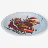 Schottische Hochlandkuh in Schlitten Pappteller (Schrägansicht)