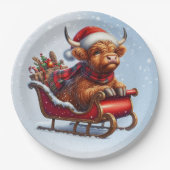 Schottische Hochlandkuh in Schlitten Pappteller (Vorderseite)