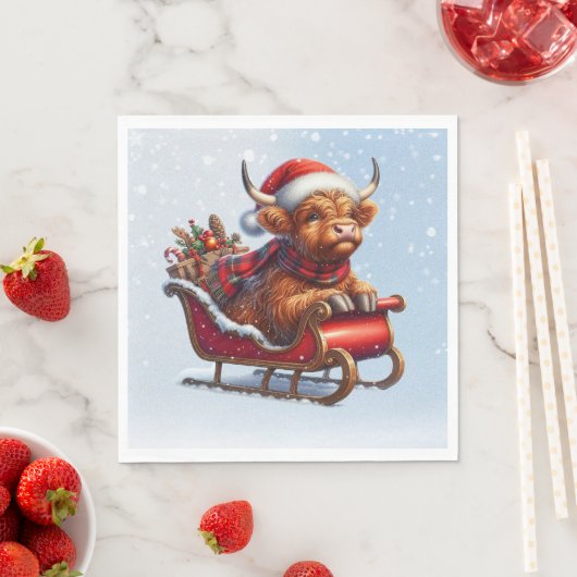 Schottische Hochlandkuh in Schlitten Serviette (Beispiel)