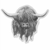 Schottische Hochlandkuh in Schwarz und Weiß Aufkleber (Vorderseite)