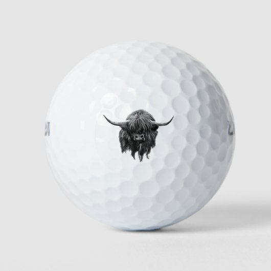Schottische Hochlandkuh in Schwarz und Weiß Golfball (Vorderseite)