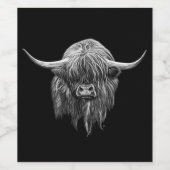 Schottische Hochlandkuh in Schwarz und Weiß Weinetikett (Einzelnes Label)