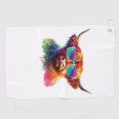 Schottische Hochlandkuh in Sonnenbrille farbiges W Golfhandtuch (Horizontal)