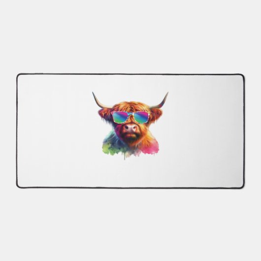 Schottische Hochlandkuh in Sonnenbrille farbiges W Schreibtischunterlage (Vorderseite)