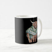 Schottische Hochlandkuh mit grünem Kariertem Scarf Kaffeetasse (VorderseiteRechts)