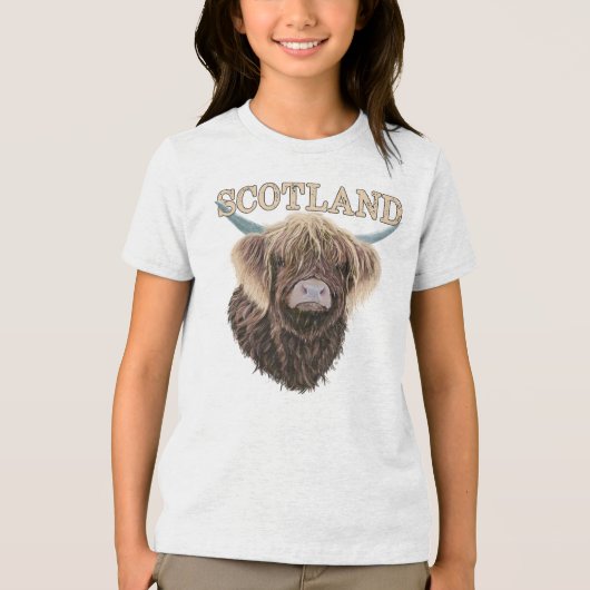 Schottische Hochlandkuh mit schottischem Slogan Tri-Blend Shirt (Vorderseite)