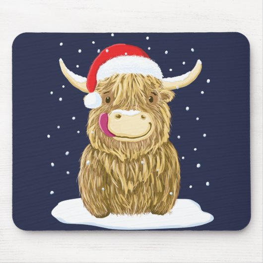 Schottische Hochlandkühe im Weihnachtsschnee Mousepad (Vorne)