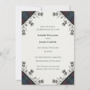 Schottische Hochzeitseinladung mit Tartan-Blumenmu Einladung