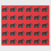 Schottische Hunde mit rotem Wrapping Paper Geschenkpapier (Flach)