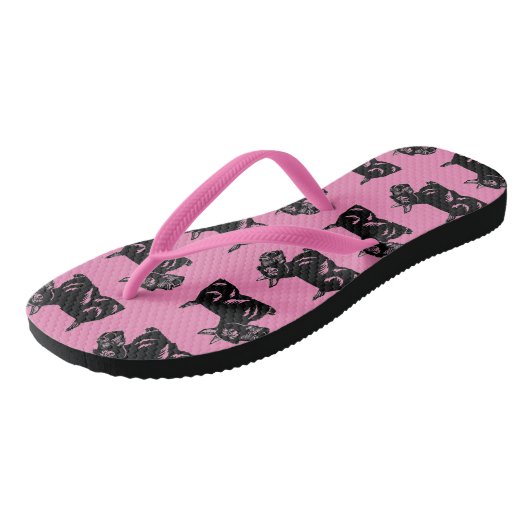 Schottische Hunde Muster Pink und Schwarze Flip Fl Badesandalen (Schrägansicht)