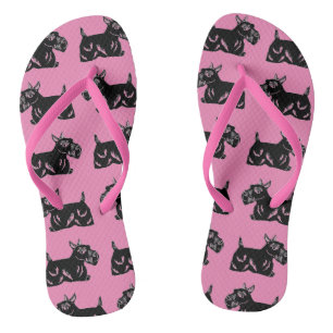 Schottische Hunde Muster Pink und Schwarze Flip Fl Badesandalen