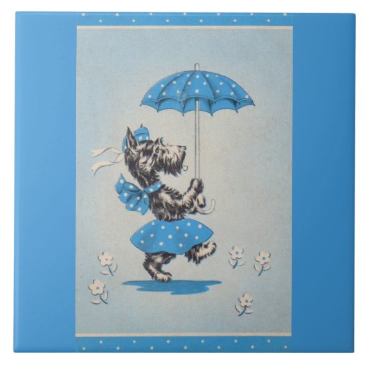 Schottische Hundedame mit Regenschirm Fliese (Vorderseite)