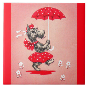 Schottische Hundedame mit Schirm Fliese