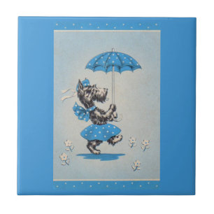 Schottische Hundedame mit Schirm Fliese